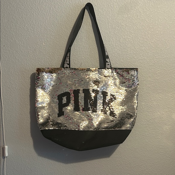 PINK Victoria's Secret Handbags - PINK Victoria's Secret Silver and Black and Gold Sequin Tote